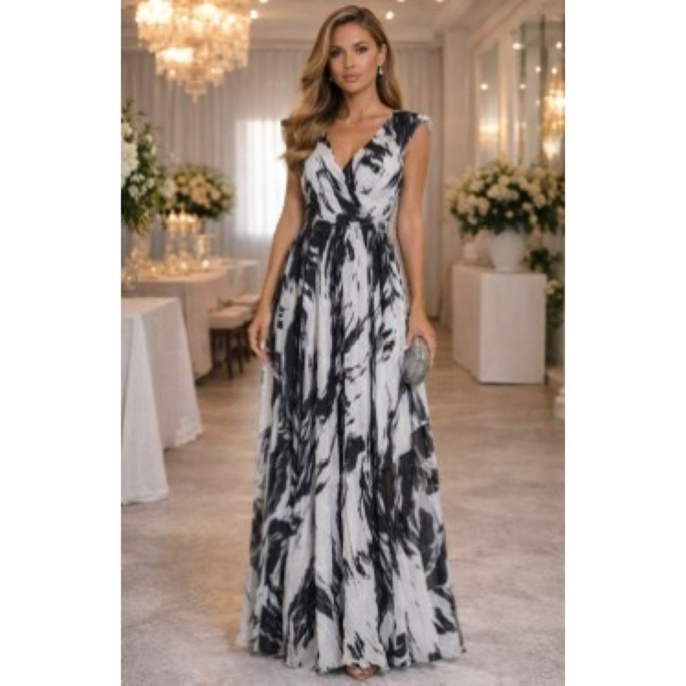 Religion We Live In Black Flowy Ruffle Gray Black Classy Monochrome Maxi Dress 4